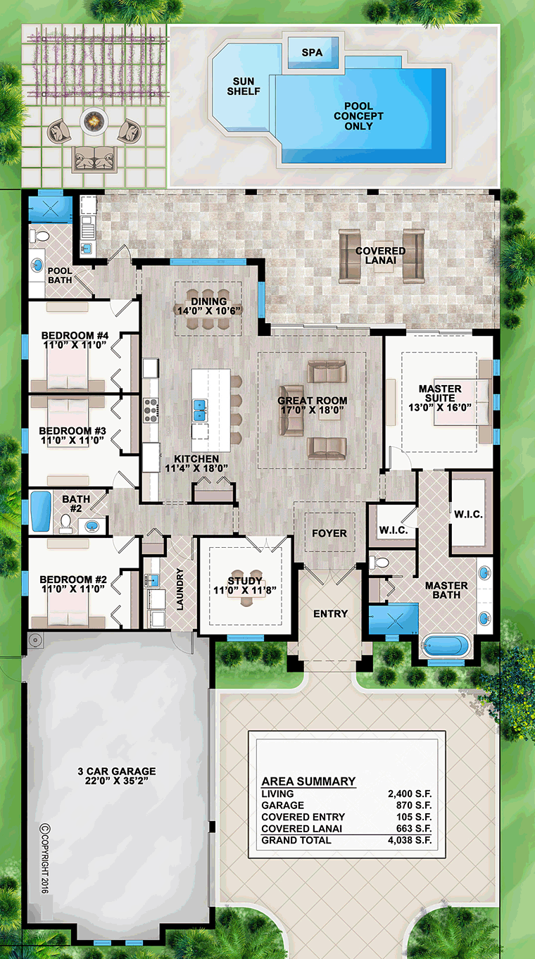 Coastal Contemporary Florida Level One of Plan 52921