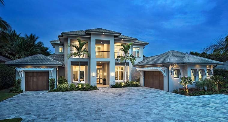 Coastal, Florida, Mediterranean Plan with 4738 Sq. Ft., 4 Bedrooms, 5 Bathrooms, 3 Car Garage Elevation