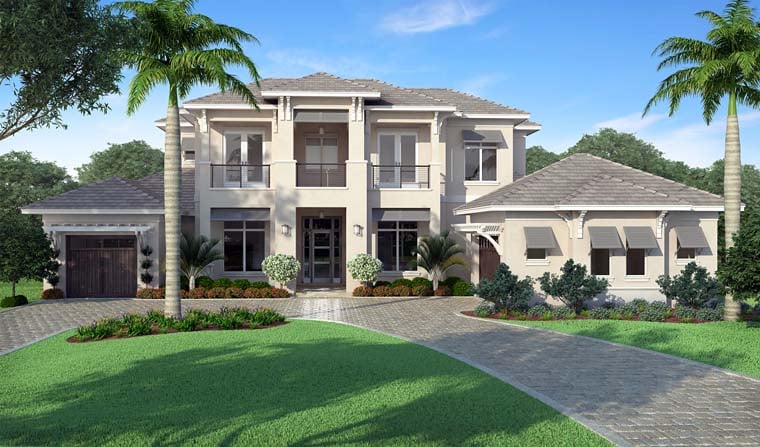 Coastal, Florida, Mediterranean Plan with 4738 Sq. Ft., 4 Bedrooms, 5 Bathrooms, 3 Car Garage Picture 2