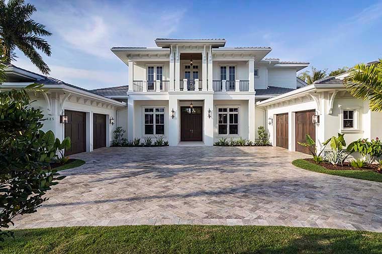 Coastal, Florida, Mediterranean Plan with 5464 Sq. Ft., 4 Bedrooms, 6 Bathrooms, 4 Car Garage Elevation