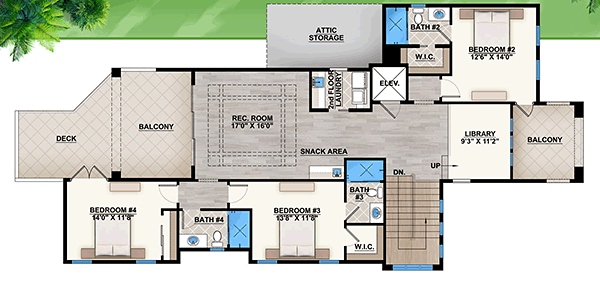 Coastal Contemporary Florida Mediterranean Level Two of Plan 52942