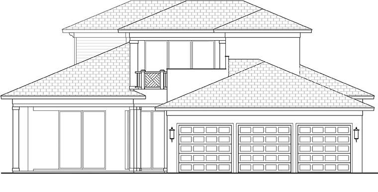 Coastal Contemporary Florida Mediterranean Rear Elevation of Plan 52942