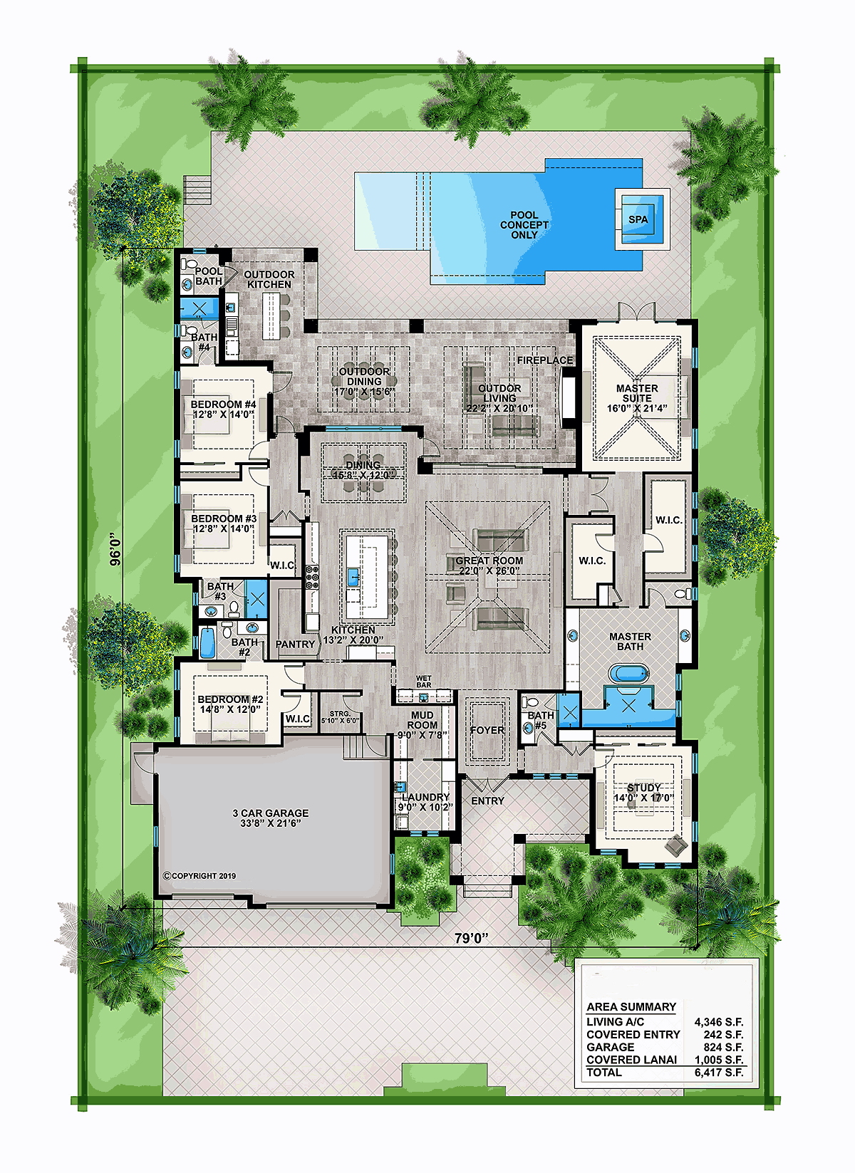 Coastal, Contemporary, Florida House Plan 52961 with 5 Beds, 6 Baths, 3 Car Garage Level One