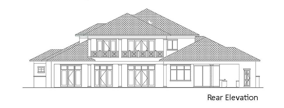 Coastal Contemporary Florida Mediterranean Modern Southwest Rear Elevation of Plan 52964