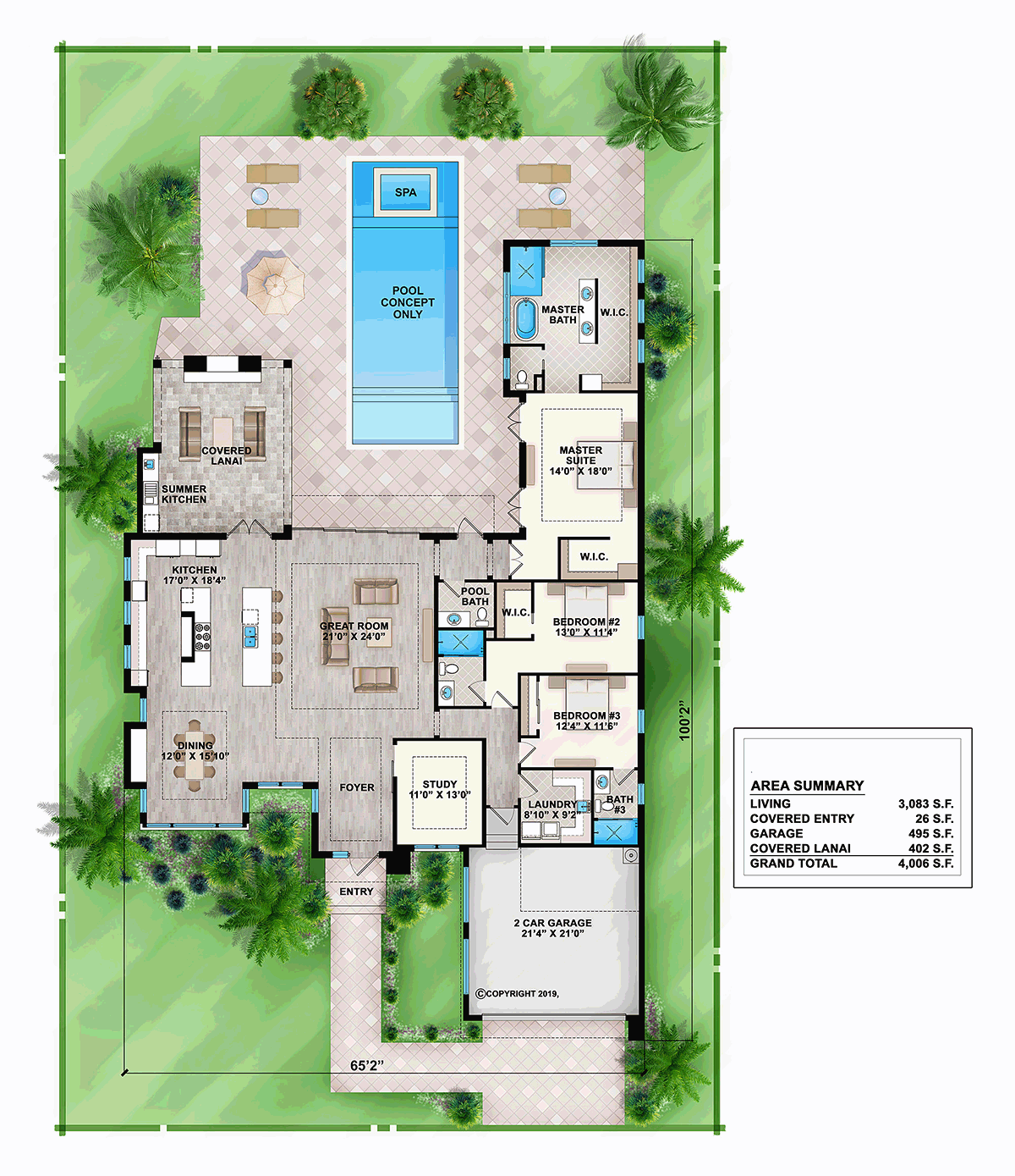 spacious 2 bedrooms Southwestern style patio home architectural blueprints 