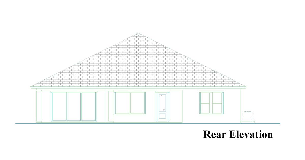 Traditional Rear Elevation of Plan 52967