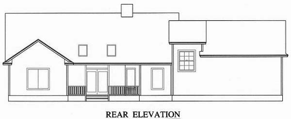 Plan with 1885 Sq. Ft., 3 Bedrooms, 2 Bathrooms, 2 Car Garage Rear Elevation