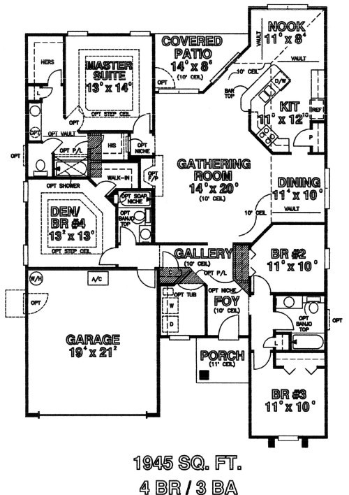 Plan 53307 | with 4 Bed, 3 Bath, 2 Car Garage