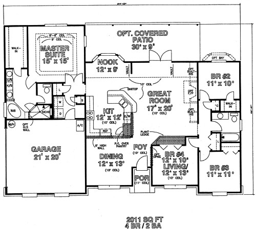 Plan 53333 | House with 4 Bed, 2 Bath, 2 Car