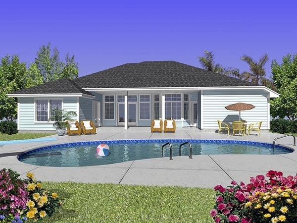 Plan with 2047 Sq. Ft., 4 Bedrooms, 2 Bathrooms, 2 Car Garage Rear Elevation