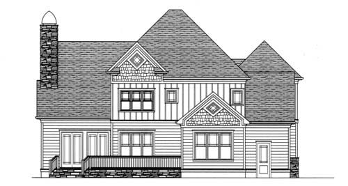 Craftsman Rear Elevation of Plan 53706