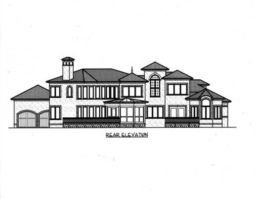 Mediterranean Rear Elevation of Plan 53734