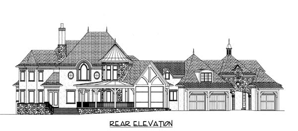 Country European Rear Elevation of Plan 53744