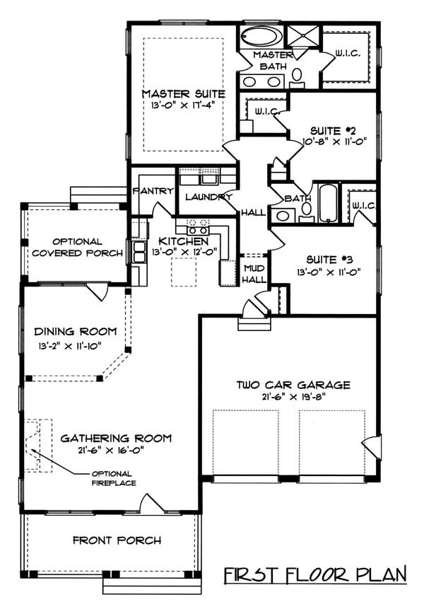 Colonial Farmhouse Level One of Plan 53754