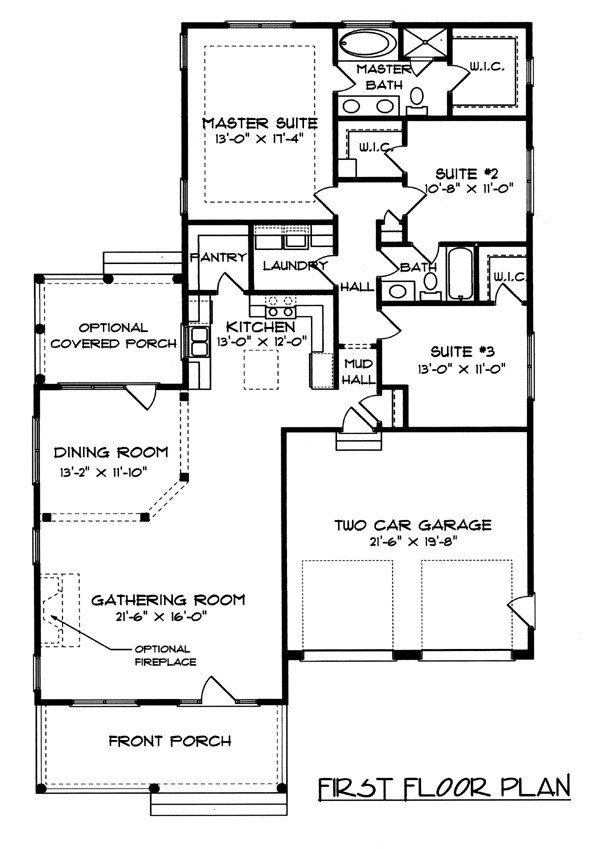 Colonial Farmhouse Level One of Plan 53755