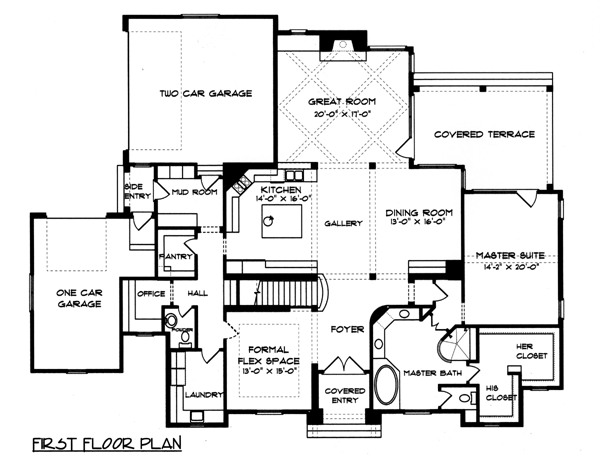 Craftsman Tudor Tuscan Level One of Plan 53773