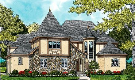 European French Country Tudor Elevation of Plan 53788