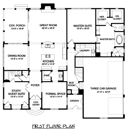 House Plan 53801 First Level Plan