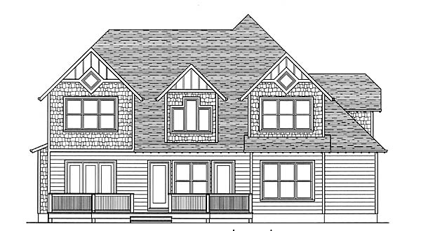 Craftsman Rear Elevation of Plan 53805