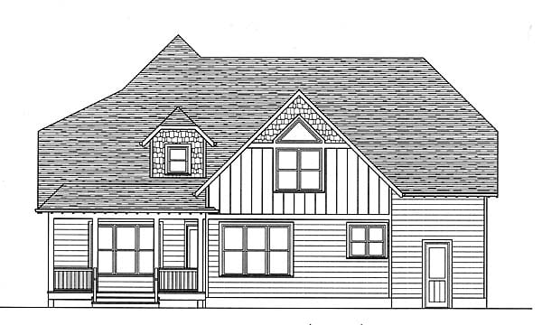 Craftsman Rear Elevation of Plan 53809