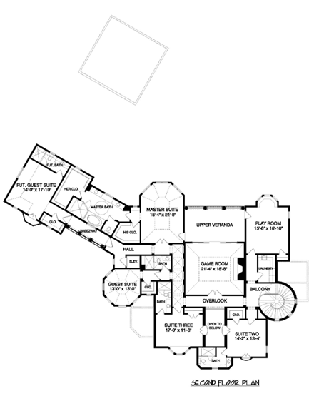 House Plan 53819 Second Level Plan