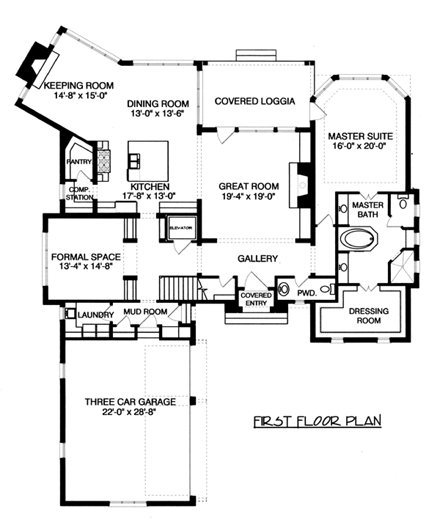 House Plan 53820 First Level Plan