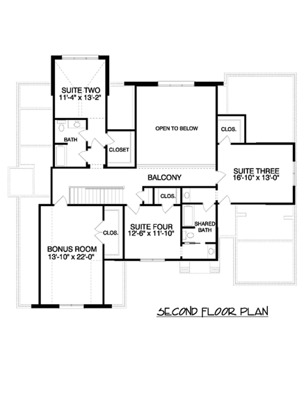 House Plan 53827 Second Level Plan