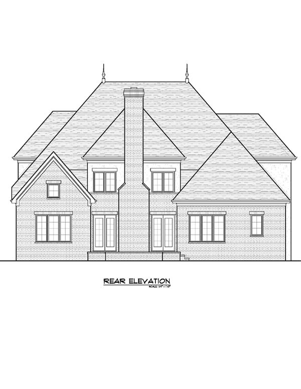 European Tudor Rear Elevation of Plan 53829