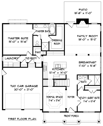 House Plan 53844 First Level Plan
