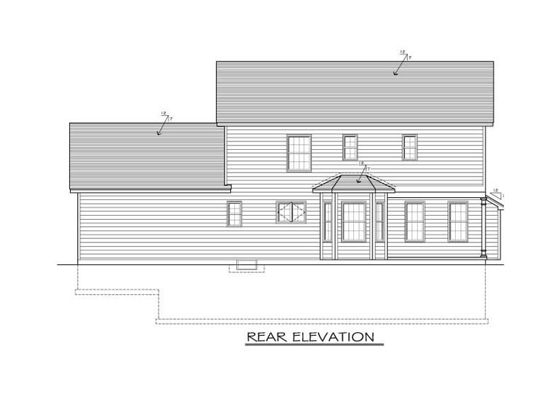Traditional Rear Elevation of Plan 54008