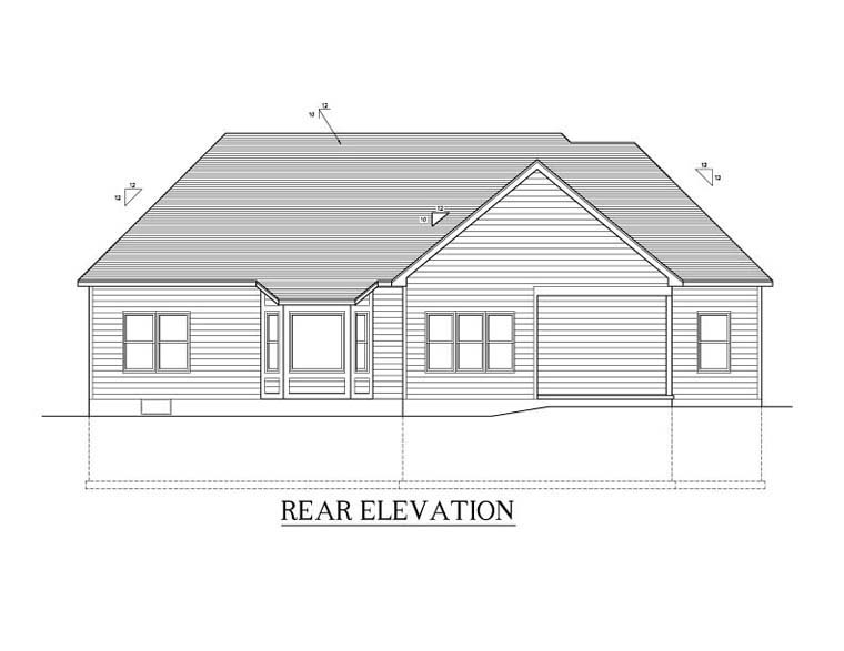 Ranch Rear Elevation of Plan 54012