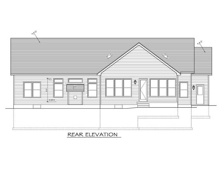 Ranch Rear Elevation of Plan 54017