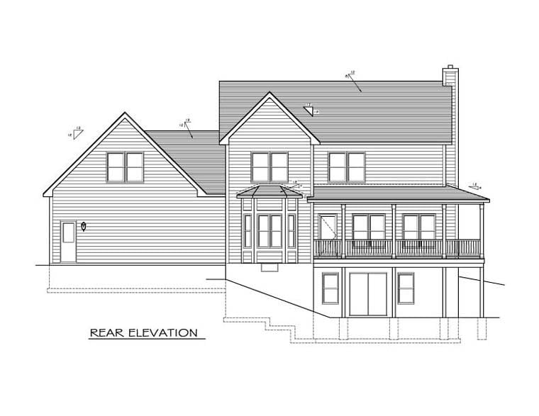 Traditional Rear Elevation of Plan 54031
