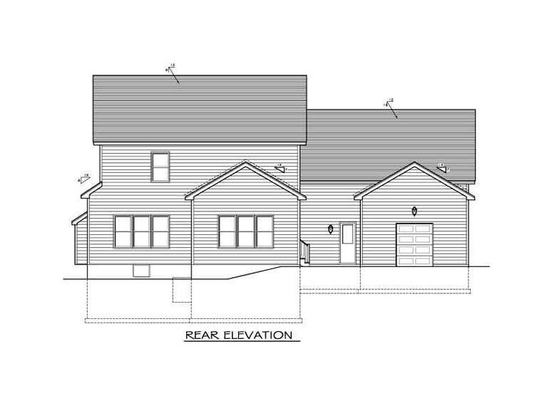 Traditional Rear Elevation of Plan 54035