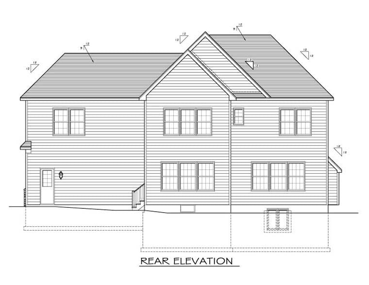 Traditional Rear Elevation of Plan 54046