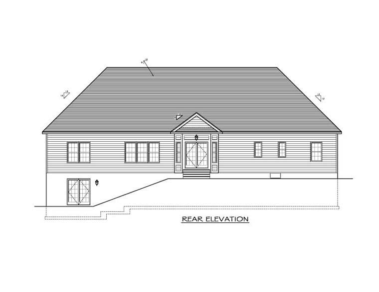 Ranch Rear Elevation of Plan 54047