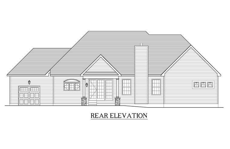 Ranch Rear Elevation of Plan 54053