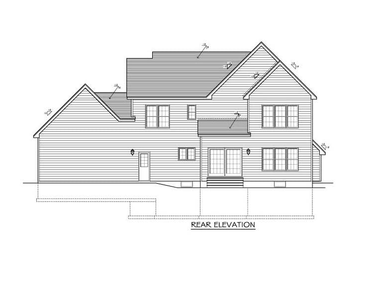 Traditional Rear Elevation of Plan 54056