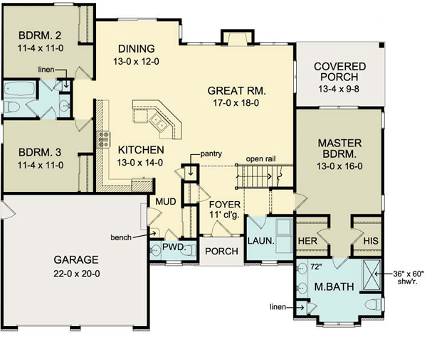 Ranch Traditional Level One of Plan 54066