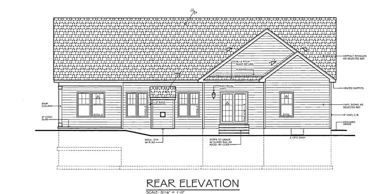 Ranch Traditional Rear Elevation of Plan 54066