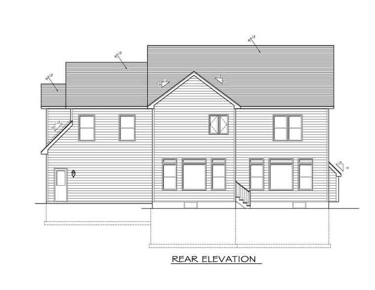 Traditional Rear Elevation of Plan 54067