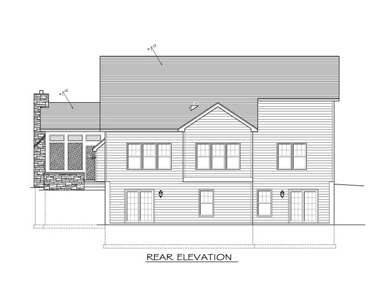 Ranch Rear Elevation of Plan 54069