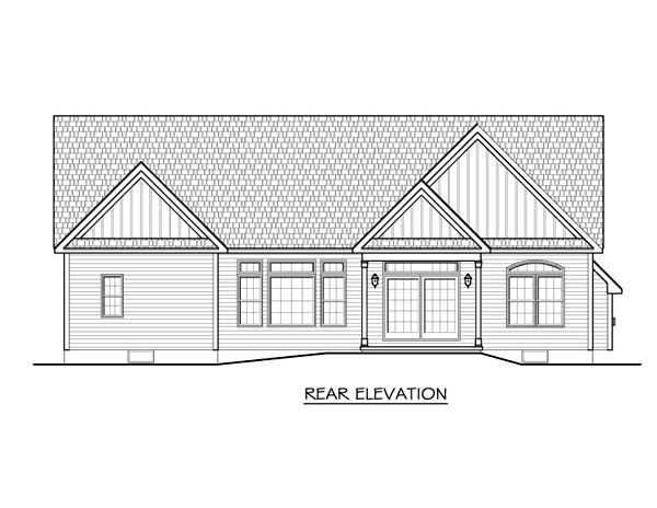 Ranch Rear Elevation of Plan 54075