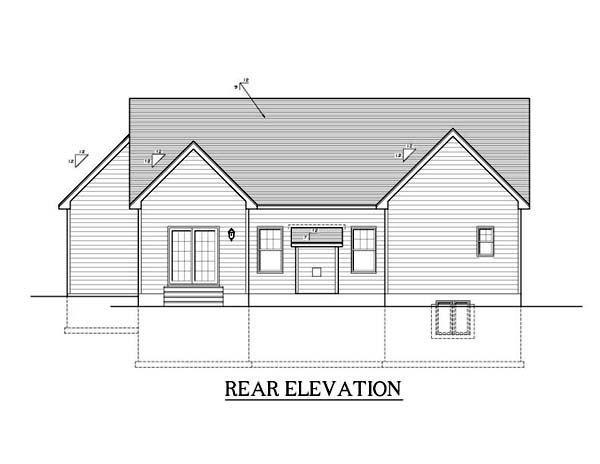 Ranch Rear Elevation of Plan 54087