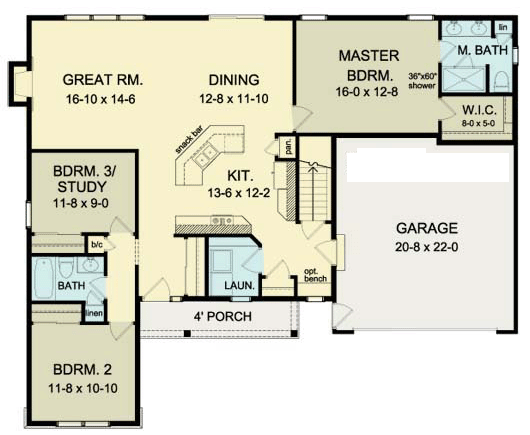 Ranch Level One of Plan 54088