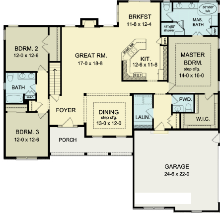 Ranch Traditional Level One of Plan 54092