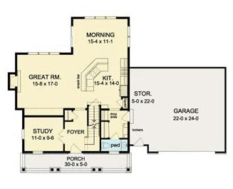 Country Farmhouse Southern Level One of Plan 54095