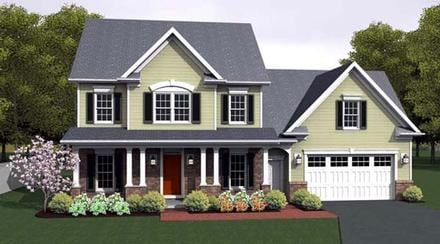 Country Farmhouse Southern Elevation of Plan 54095