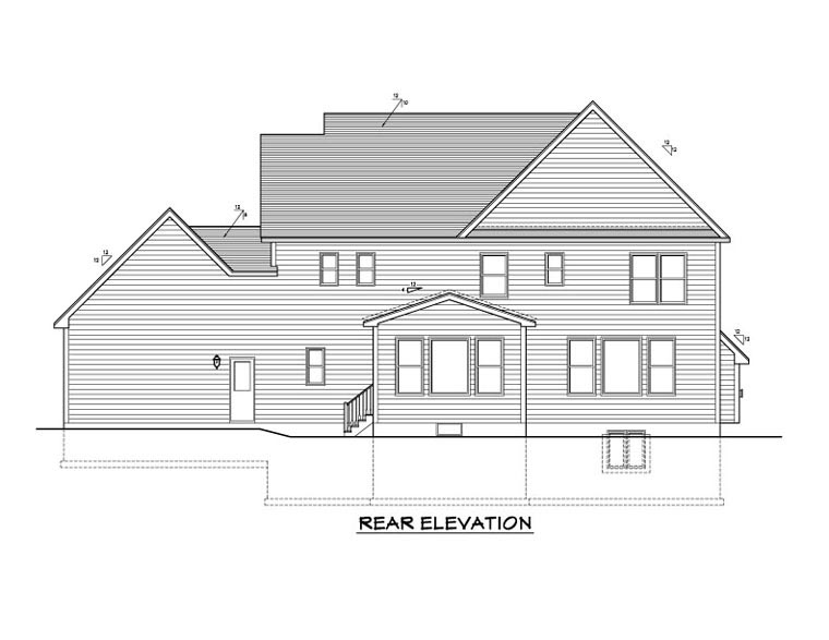 Traditional Rear Elevation of Plan 54105