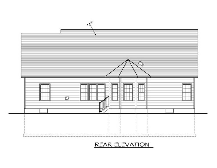 Ranch Rear Elevation of Plan 54107